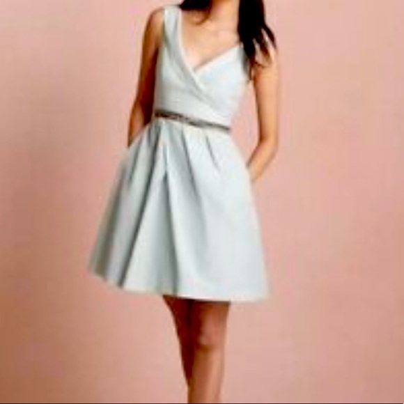 BHLDN x Anthropologie Feria 0 / XS Mint Green Silk Cotton V-Neck Formal Mini - Picture 2 of 11